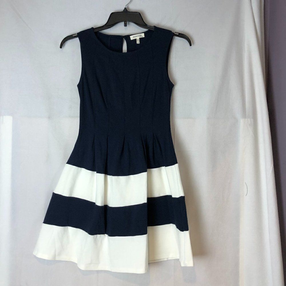 Monteau Los Angeles Blue/ivory Sleeveless Fit & Flare Dress Detail Size S.    M